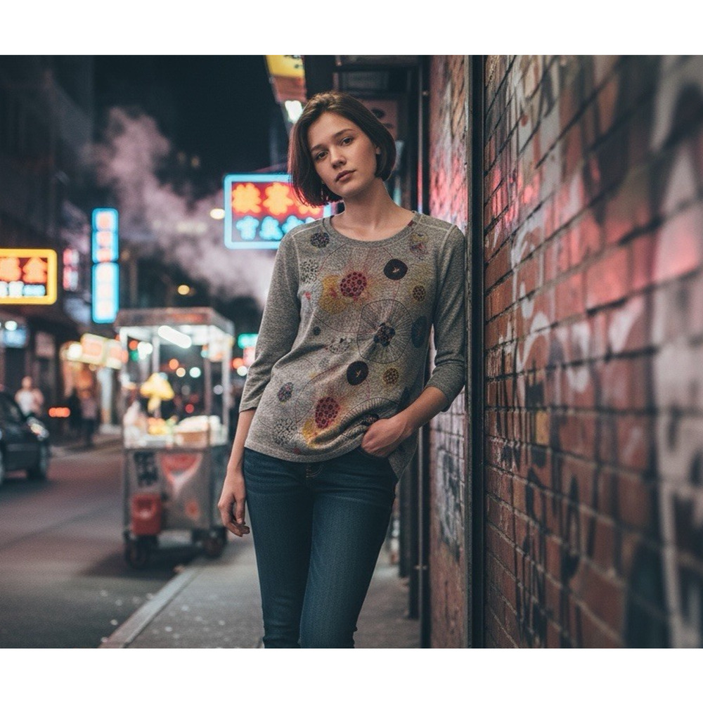 Inoah Art Print XS Abstract Jelly Fish Lightweight Sweater 3/4 Sleeve USA Made